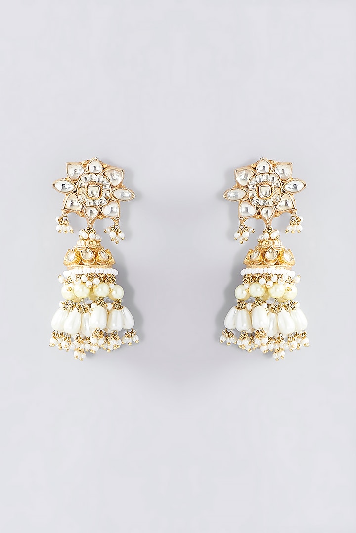 Gold Finish Kundan Polki & White Beaded Choker Necklace Set by Kreart at Pernia's Pop Up Shop