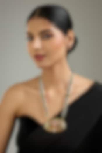 Gold Finish Multi-Colored Jadau Stone Long Pendant Necklace Set by Kreart at Pernia's Pop Up Shop