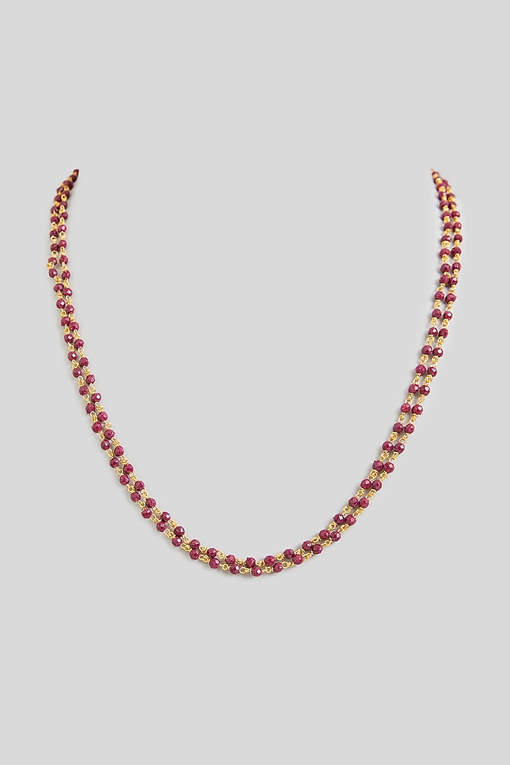 Black Rhodium Finish Ruby Beaded Mala by Kreart at Pernia's Pop Up Shop