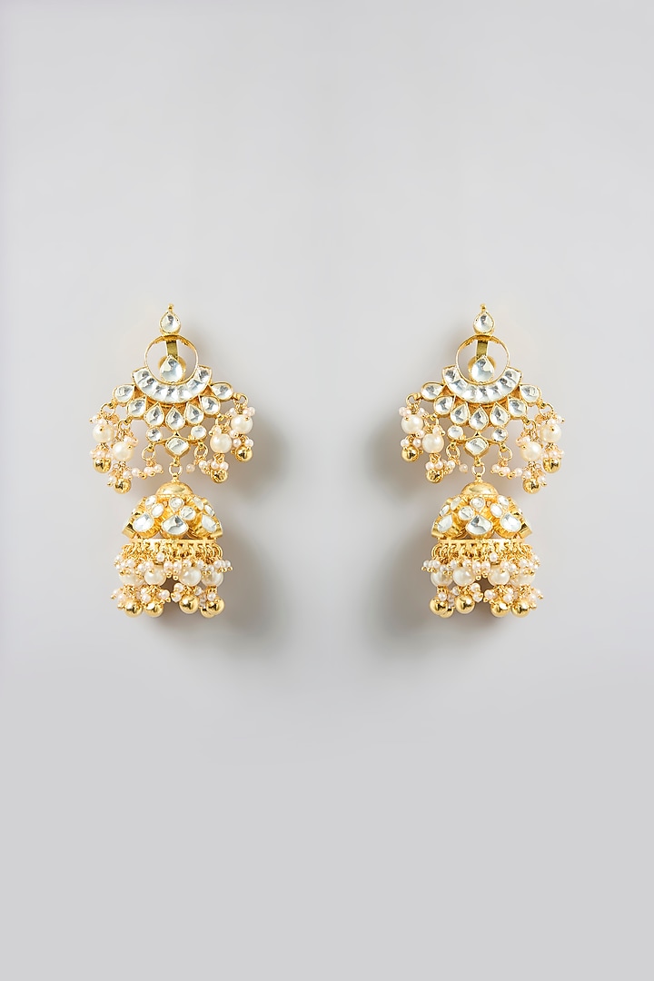 Gold Finish Kundan Polki & Pearl Beaded Necklace Set by Kreart at Pernia's Pop Up Shop