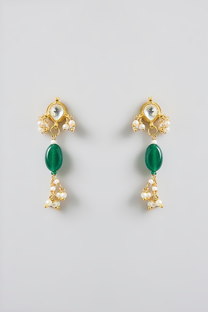 Gold Finish Kundan Polki & Pearl Beaded Necklace Set by Kreart at Pernia's Pop Up Shop