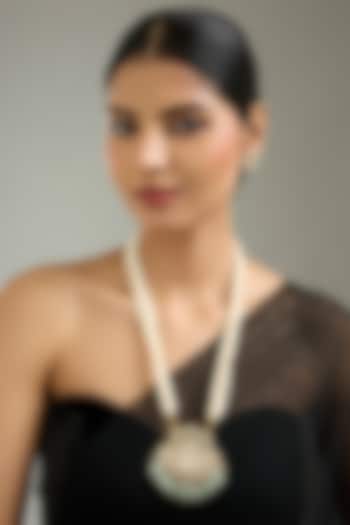 Gold Finish Kundan Polki & Pear String Pendant Necklace Set by Kreart at Pernia's Pop Up Shop
