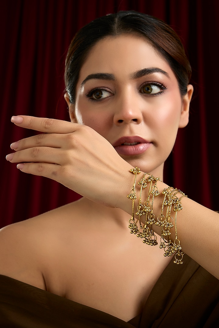 Gold Finish Ghunghroo Beaded Bangles (Set Of 6) by Kreart at Pernia's Pop Up Shop