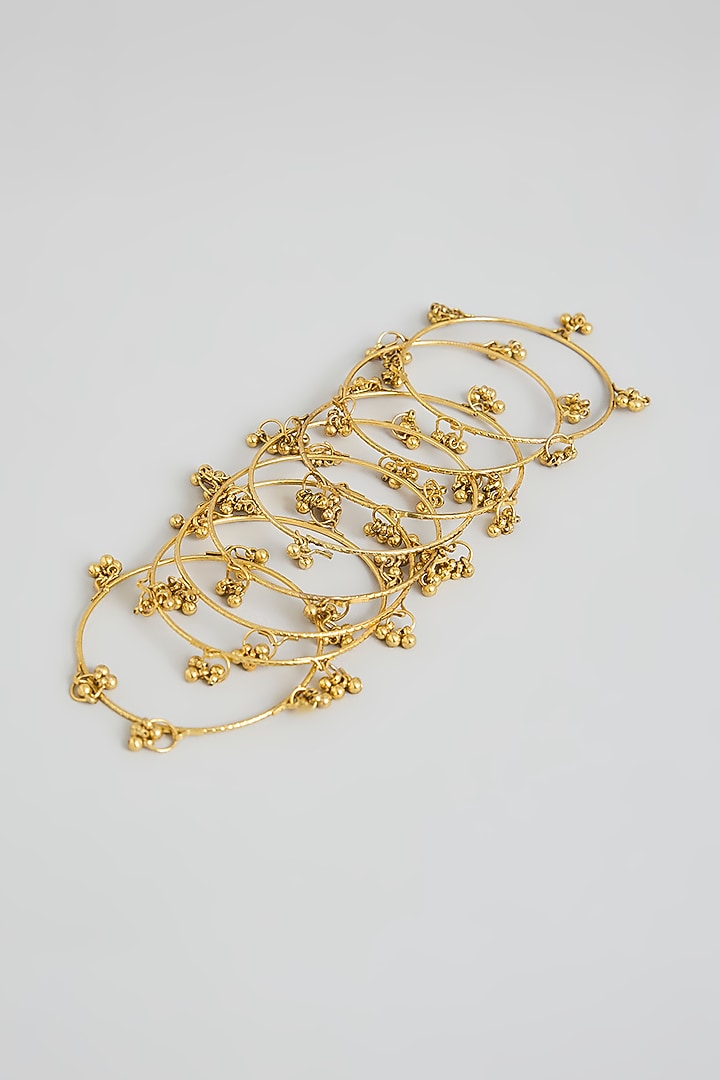 Gold Finish Ghunghroo Beaded Bangles (Set Of 6) by Kreart at Pernia's Pop Up Shop