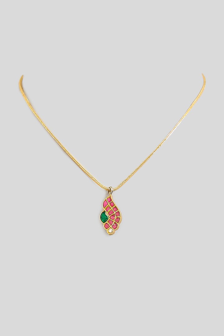 Gold Finish Kundan Polki Pendant Necklace by Kreart at Pernia's Pop Up Shop