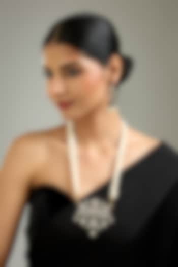 Gold Finish Kundan Polki & Pearl String Pendant Necklace Set by Kreart at Pernia's Pop Up Shop