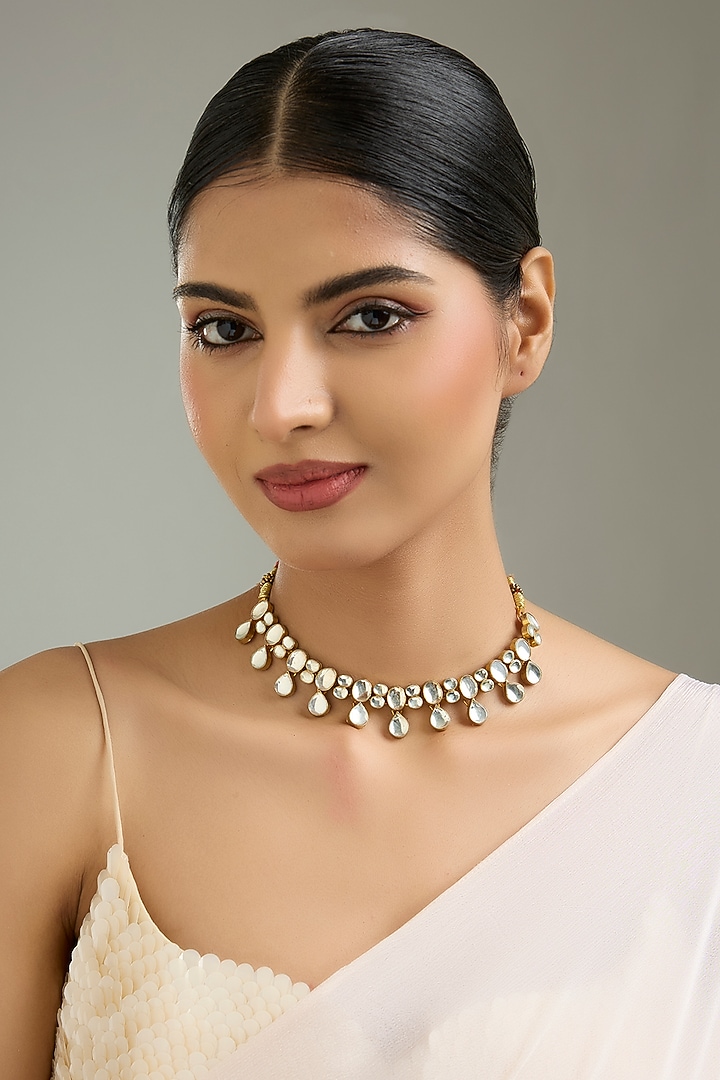 Gold Finish Kundan Polki Necklace by Kreart at Pernia's Pop Up Shop