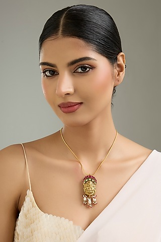 Gold Finish Temple Pendant Necklace by Kreart