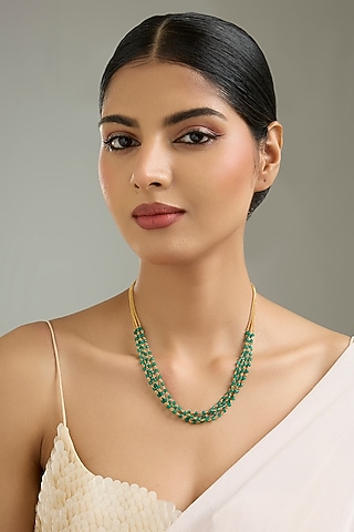Gold Finish Green Onyx Beaded Mala by Kreart