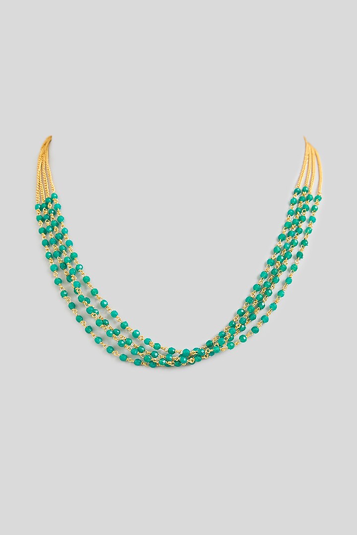 Gold Finish Green Onyx Beaded Mala by Kreart at Pernia's Pop Up Shop