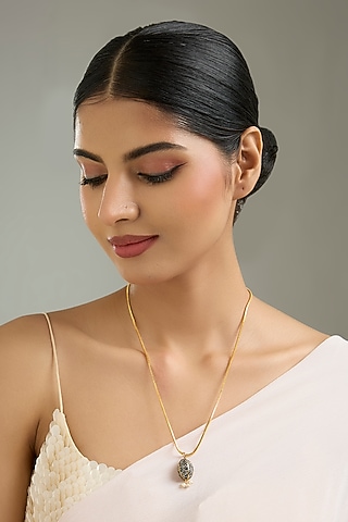 Gold Finish Black Beaded Necklace by Kreart