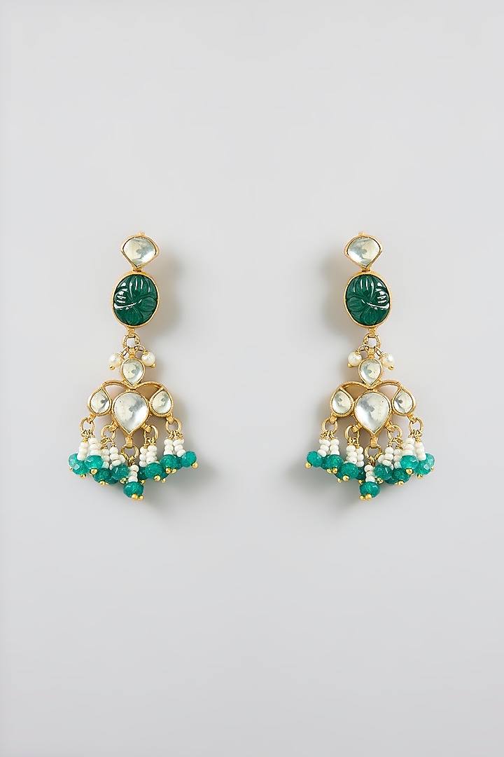 Gold Finish Kundan Polki & Green Onyx Necklace Set by Kreart at Pernia's Pop Up Shop
