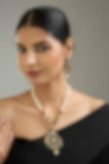 Gold Finish Kundan Polki Pendant Necklace Set by Kreart at Pernia's Pop Up Shop