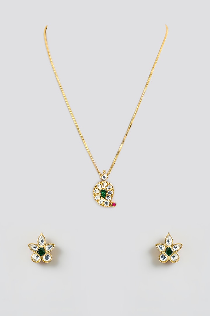Gold Finish Kundan Polki Pendant Necklace Set by Kreart at Pernia's Pop Up Shop
