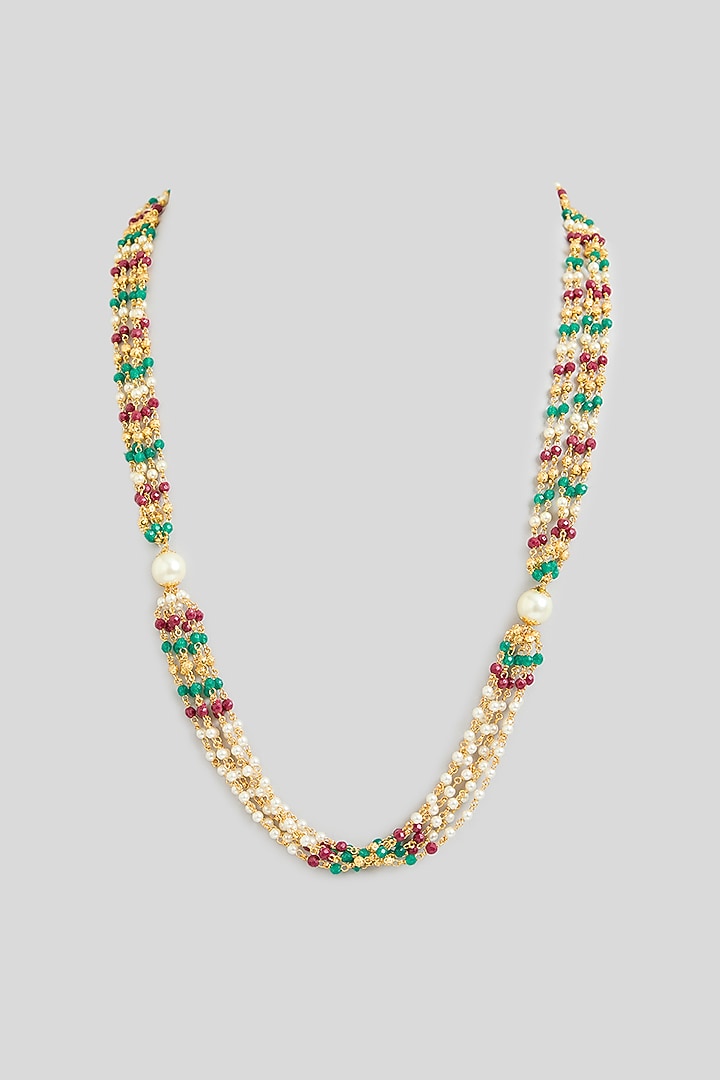 Gold Finish Multi-Colored Beaded & Pearl Necklace by Kreart at Pernia's Pop Up Shop