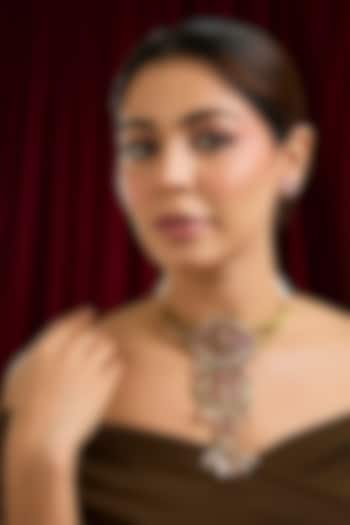 Gold Finish Kundan Polki & Beaded Hasli Necklace Set by Kreart at Pernia's Pop Up Shop