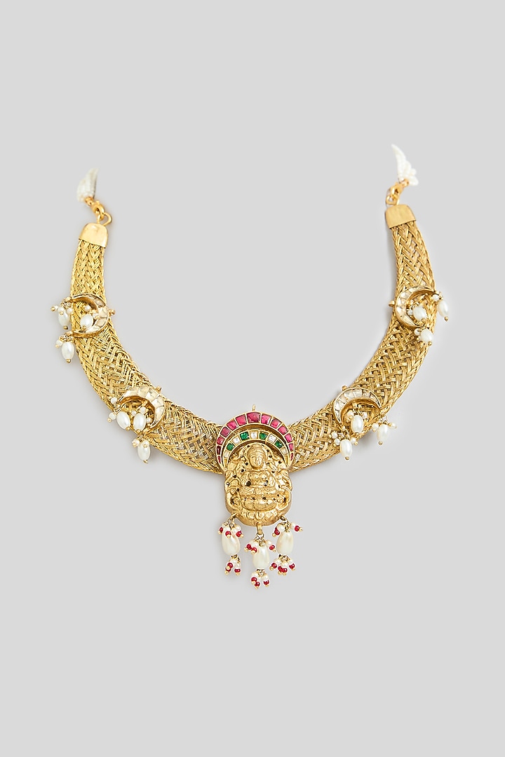 Gold Finish Kundan Polki Temple Necklace by Kreart at Pernia's Pop Up Shop