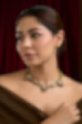Gold Finish Kundan Polki & Beaded Hasli Necklace by Kreart at Pernia's Pop Up Shop