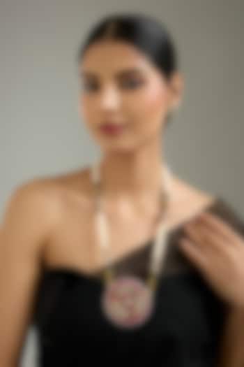 Gold Finish Kundan Polki & Multi-Colored Stone Pendant Necklace Set by Kreart at Pernia's Pop Up Shop