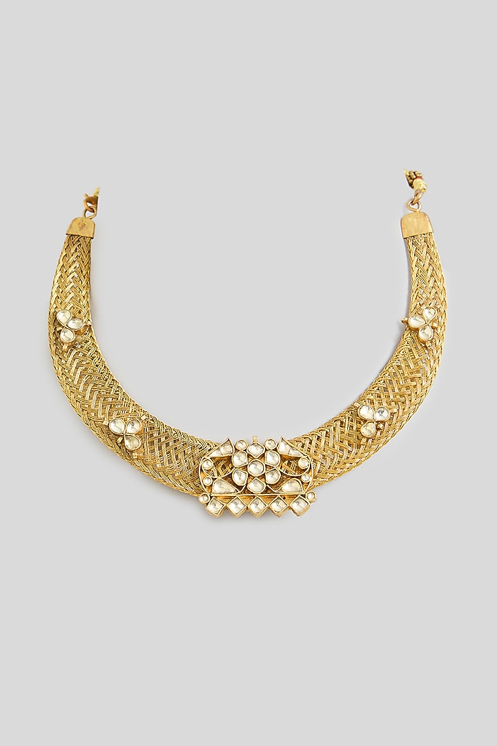 Gold Finish Kundan Polki Hasli Necklace by Kreart at Pernia's Pop Up Shop