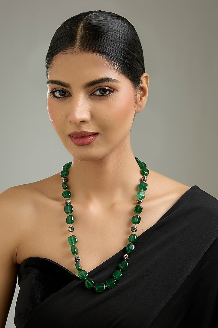 Black Rhodium Finish Green Onyx Necklace by Kreart at Pernia's Pop Up Shop