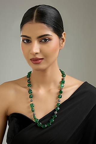 Black Rhodium Finish Green Onyx Necklace by Kreart