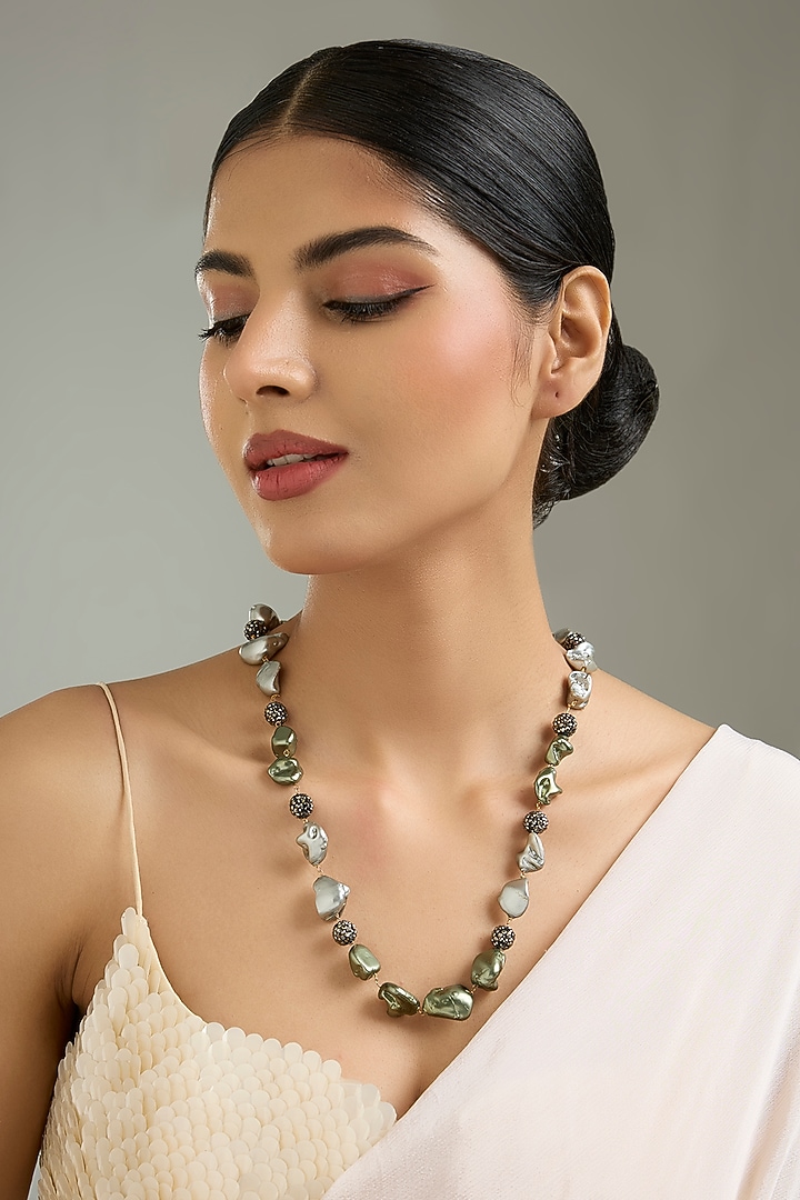 Black Rhodium Finish Baroque Pearl & Black Onyx Necklace by Kreart at Pernia's Pop Up Shop