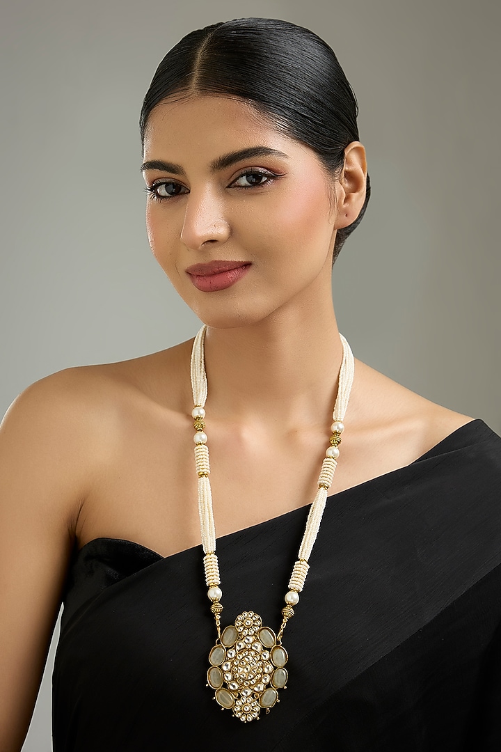 Gold Finish Amethyst Stone & Pearl Pendant Necklace by Kreart at Pernia's Pop Up Shop