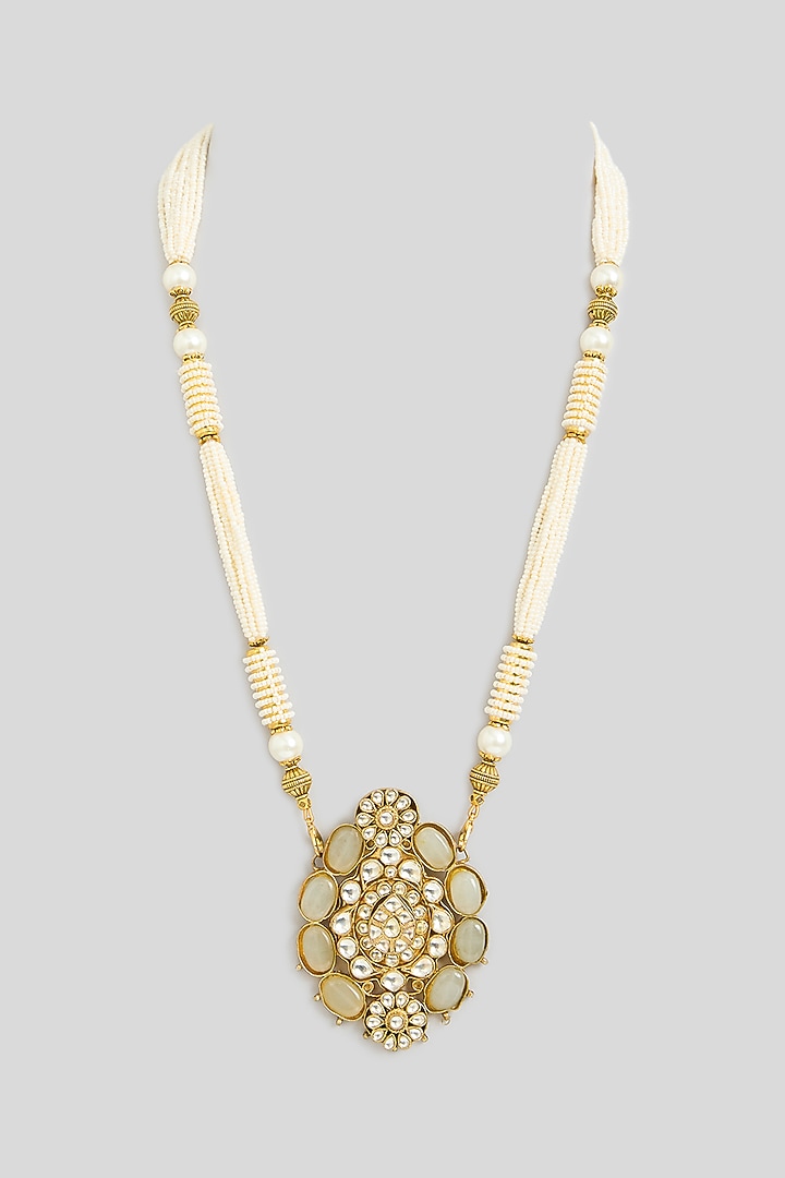 Gold Finish Amethyst Stone & Pearl Pendant Necklace by Kreart at Pernia's Pop Up Shop