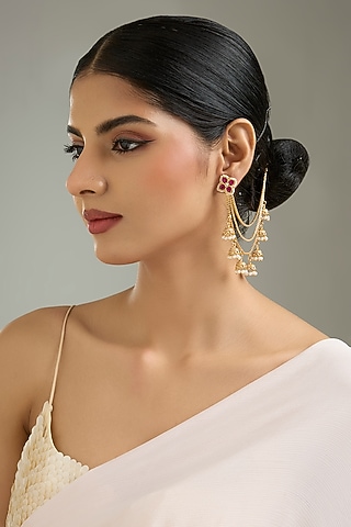 Gold Finish Kundan Polki Kaan Chains by Kreart