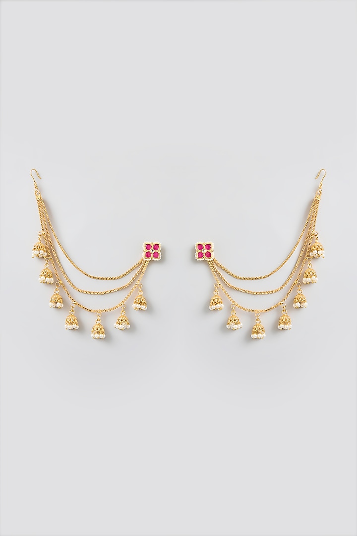 Gold Finish Kundan Polki Kaan Chains by Kreart at Pernia's Pop Up Shop