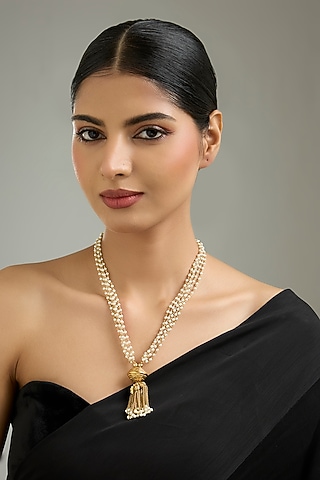 Gold Finish Pearl Necklace by Kreart