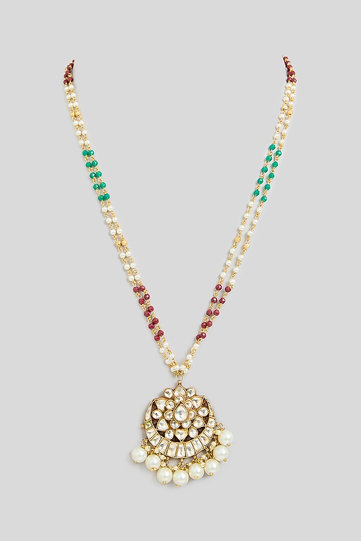 Gold Finish Kundan Polki & Multi-Colored Beaded Pendant Necklace by Kreart at Pernia's Pop Up Shop
