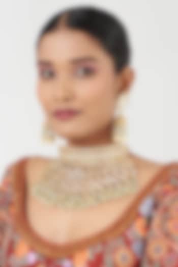 Gold Finish Kundan Polki Necklace Set by Kreart at Pernia's Pop Up Shop
