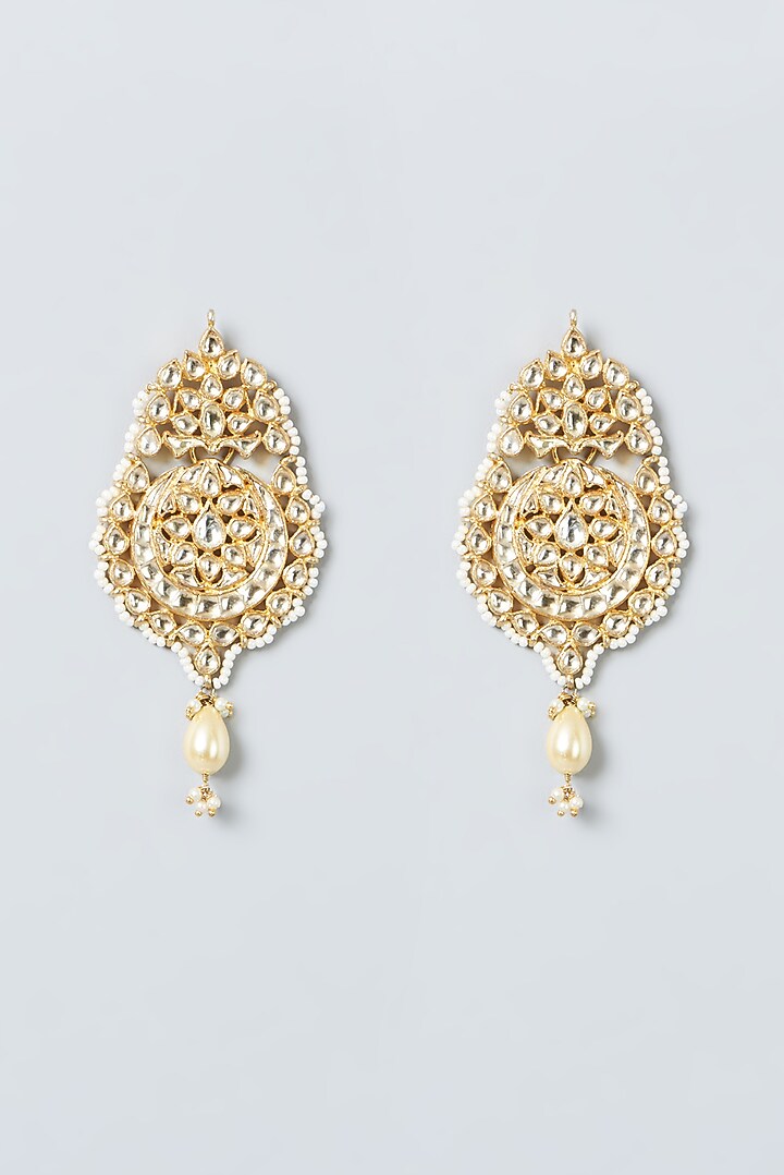 Gold Finish Kundan Polki & Pearls Necklace Set by Kreart at Pernia's Pop Up Shop