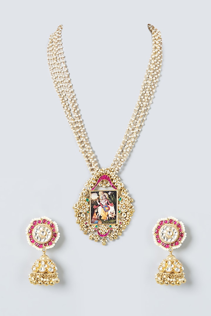 Gold Finish Pearl Pendant Necklace Set by Kreart at Pernia's Pop Up Shop