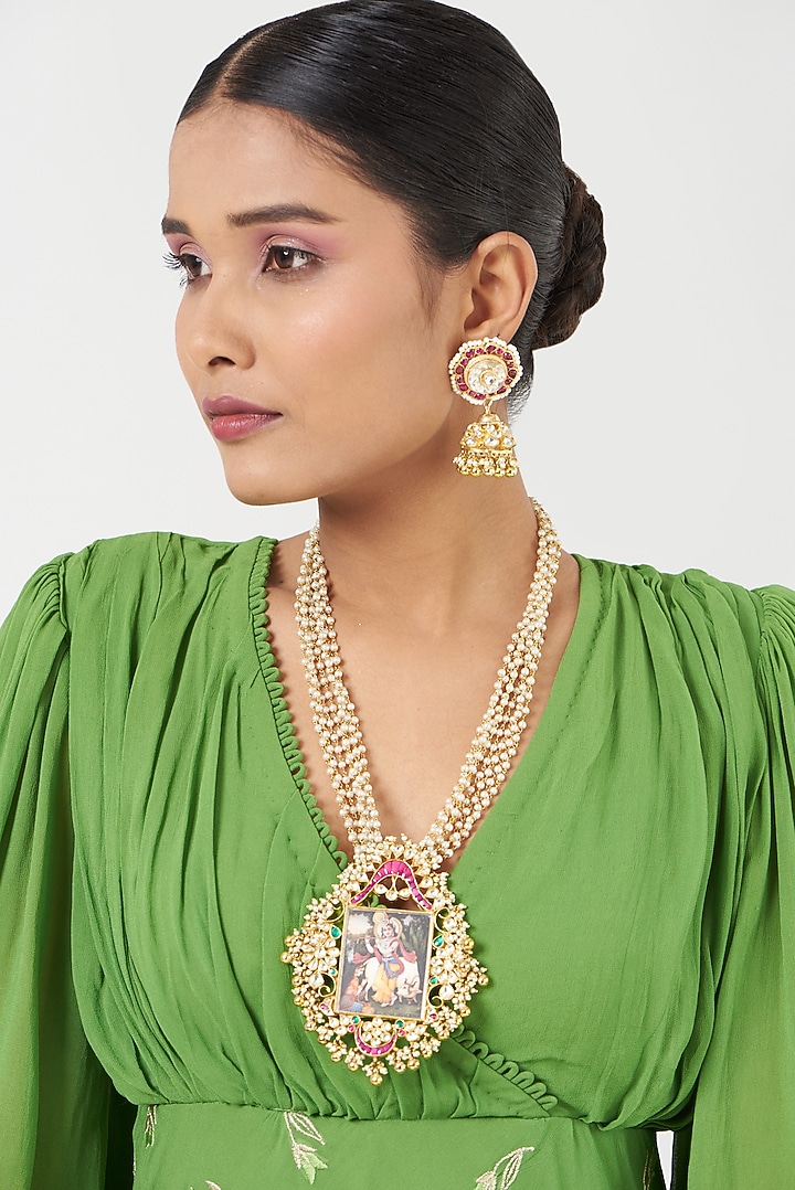 Gold Finish Pearl Pendant Necklace Set by Kreart at Pernia's Pop Up Shop