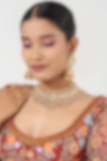 Gold Finish Orange Beaded Necklace Set by Kreart at Pernia's Pop Up Shop