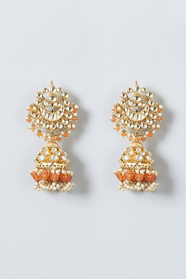 Gold Finish Orange Beaded Necklace Set by Kreart at Pernia's Pop Up Shop
