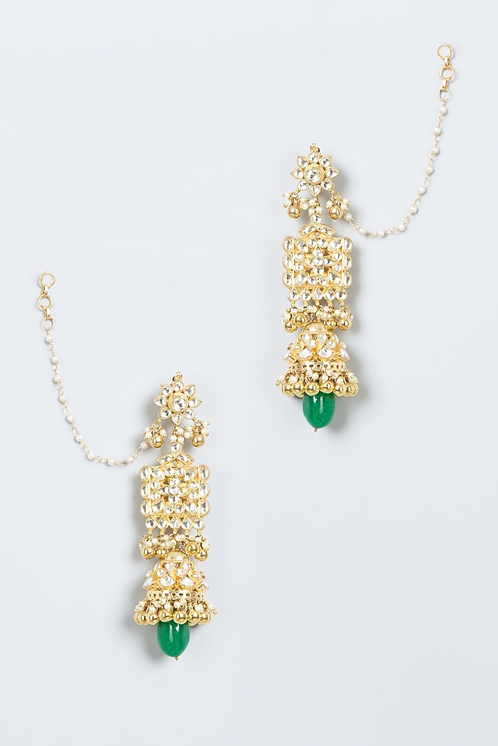 Gold Finish Kundan Polki Jhumka Earrings by Kreart at Pernia's Pop Up Shop
