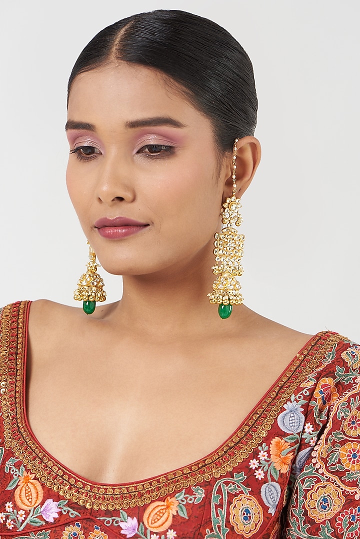 Gold Finish Kundan Polki Jhumka Earrings by Kreart at Pernia's Pop Up Shop