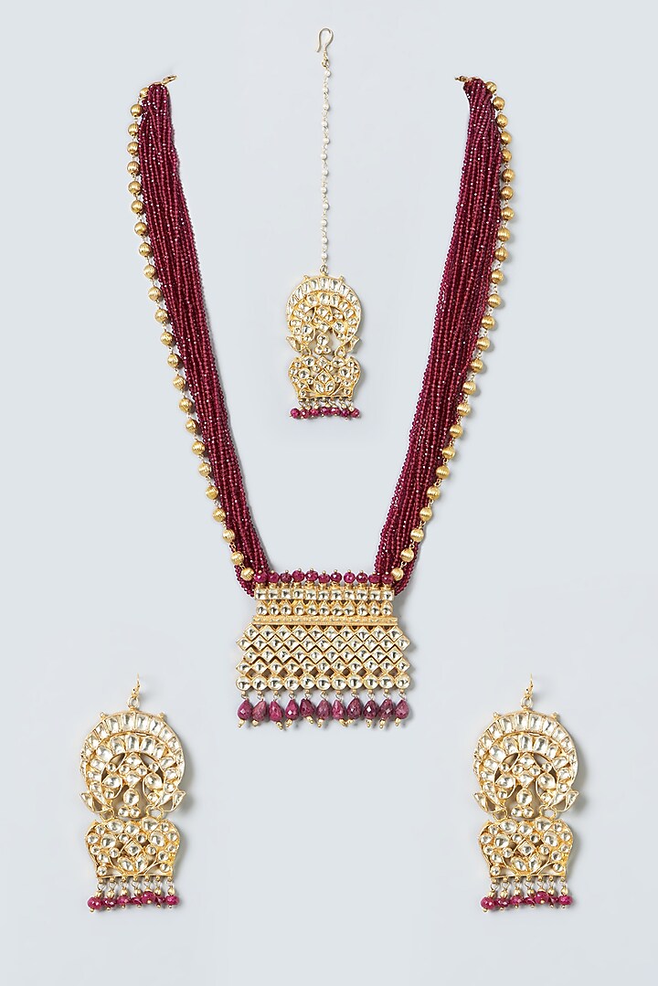 Gold Finish Ruby Beaded Necklace Set by Kreart at Pernia's Pop Up Shop