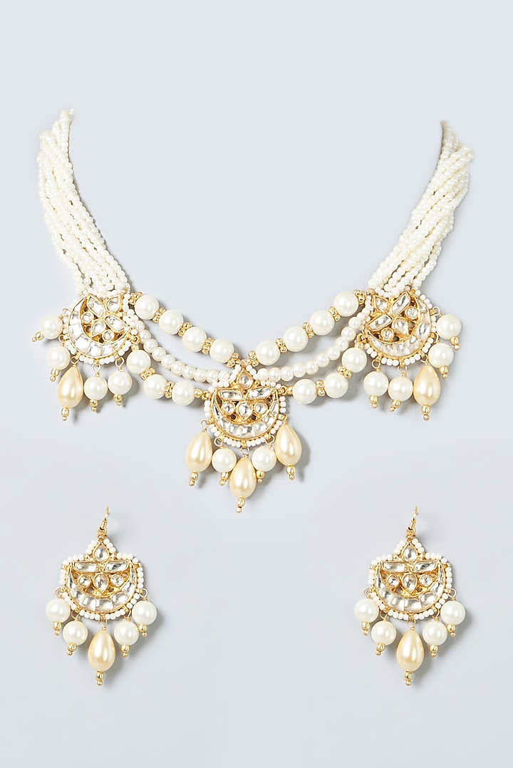 Gold Finish Pearls Necklace Set by Kreart at Pernia's Pop Up Shop
