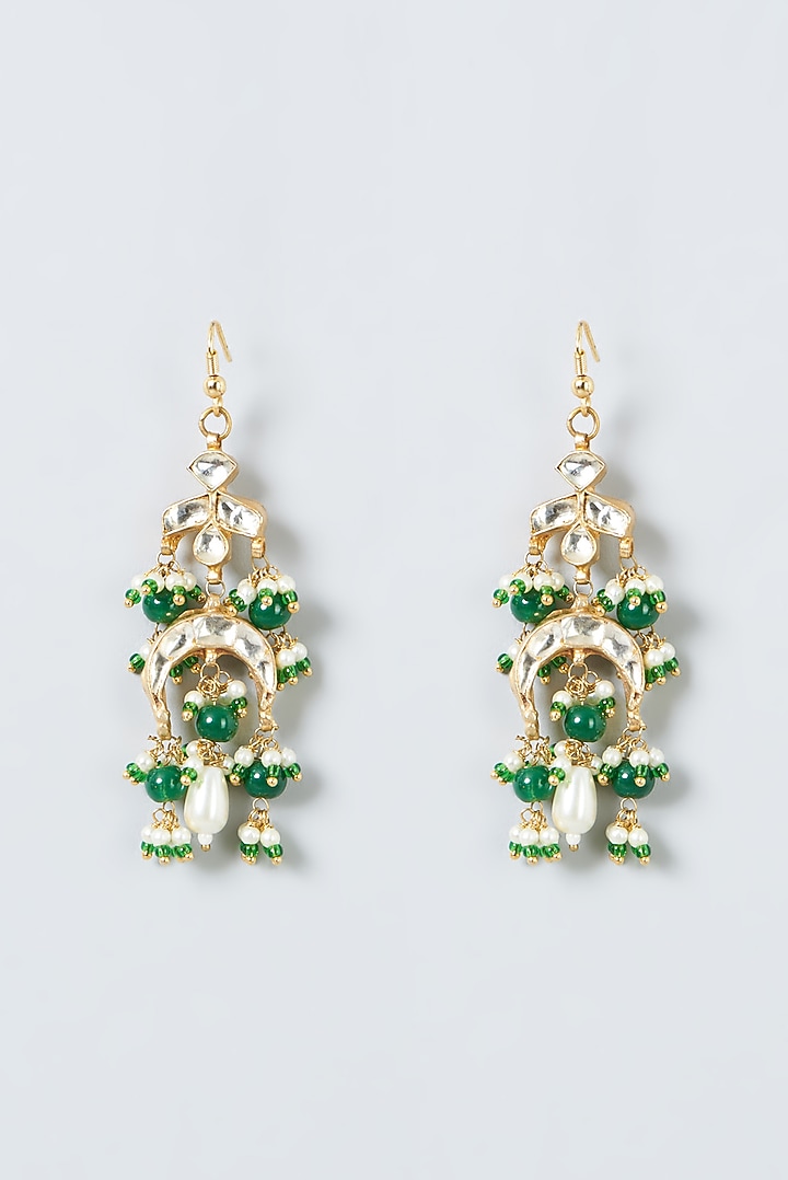 Gold Finish Kundan Polki & Green Beaded Necklace Set by Kreart at Pernia's Pop Up Shop