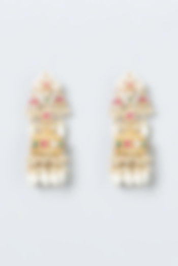 Gold Finish Kundan Polki & Pearls Jhumka Earrings by Kreart at Pernia's Pop Up Shop