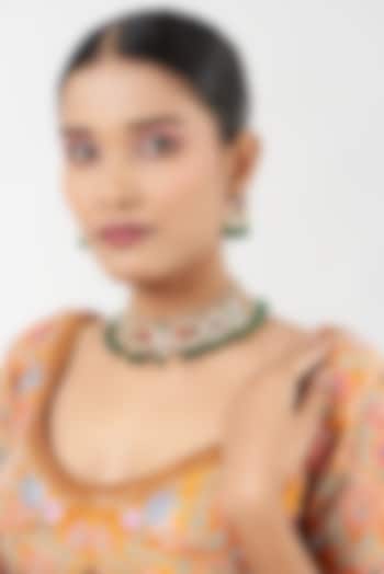 Gold Finish Navratna Stones Necklace Set by Kreart at Pernia's Pop Up Shop