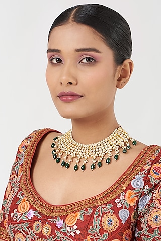 Gold Finish Kundan Polki Necklace by Kreart