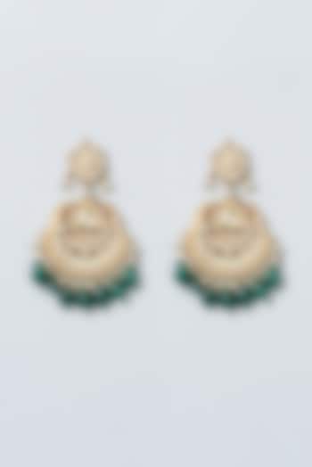 Gold Finish Green Beaded Maang Tikka & Earrings by Kreart at Pernia's Pop Up Shop