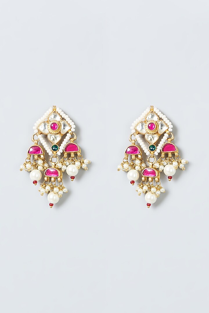 Gold Finish Pearls & Kundan Polki Necklace Set by Kreart at Pernia's Pop Up Shop