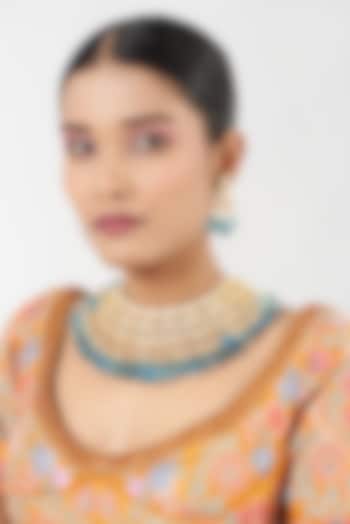 Gold Finish Sapphire Stones Necklace Set by Kreart at Pernia's Pop Up Shop